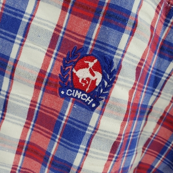Cinch Shirt Button Down LS Patriotic Red Wht Blue Ombre Plaid Men XL (Fits 2XL) - Picture 11 of 15